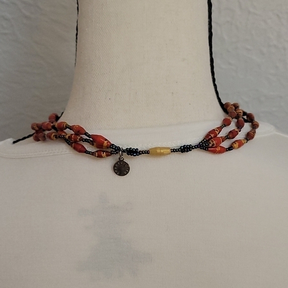 BEAD FOR LIFE African Paper Bead Torsade Twisted Layered Tribal Necklace - Picture 3 of 5